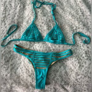 Beach bunny turquoise bikini! Size S top M bottom excellent condition